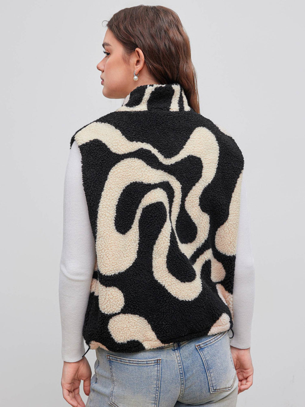 Fleece High Neck Geometric Puffer Vest | JC78 - view 5