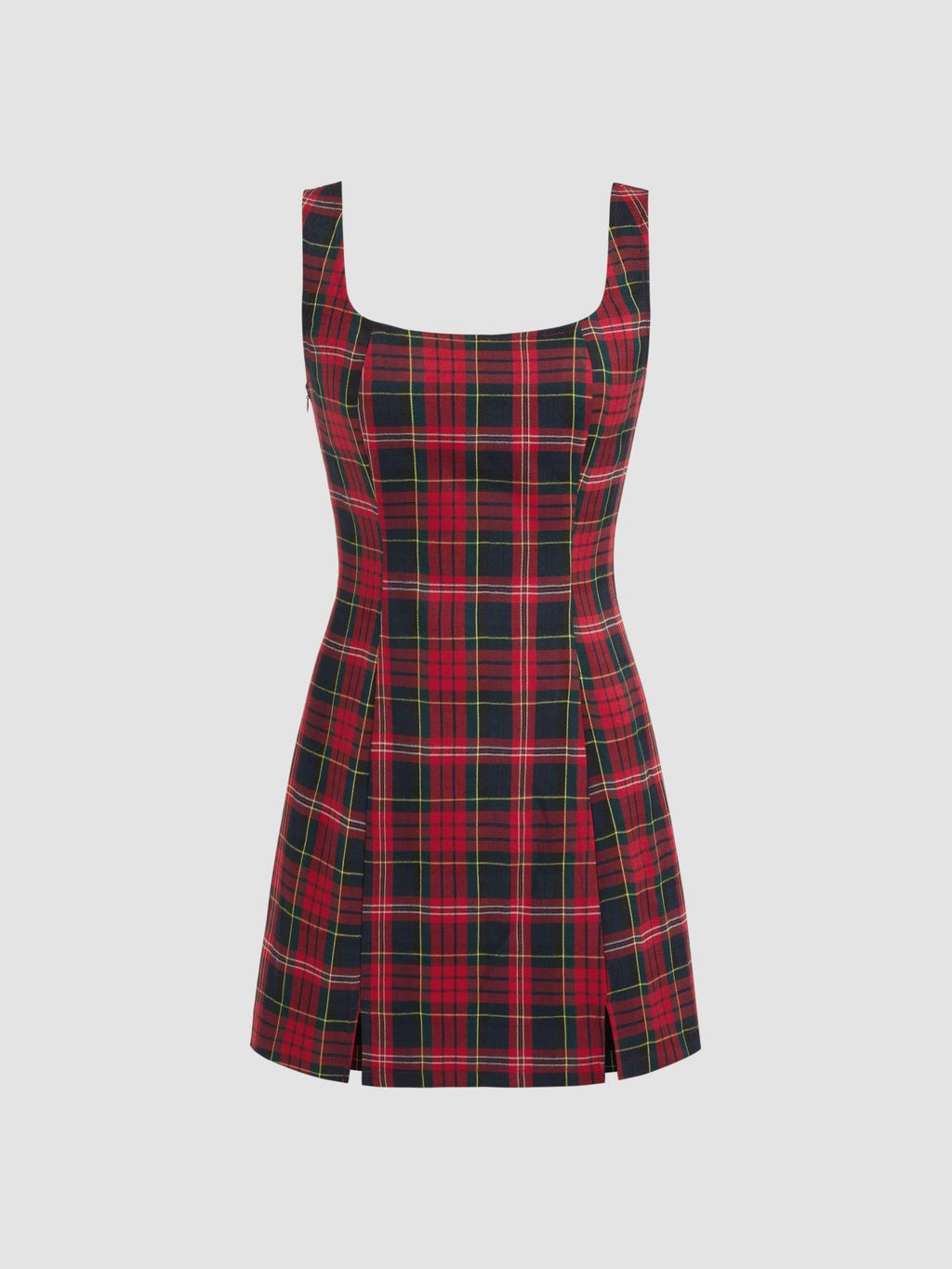 Scoop Neckline Checks Zipper Mini Dress | D56 - view 1