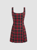 Scoop Neckline Checks Zipper Mini Dress | D56 - view 1