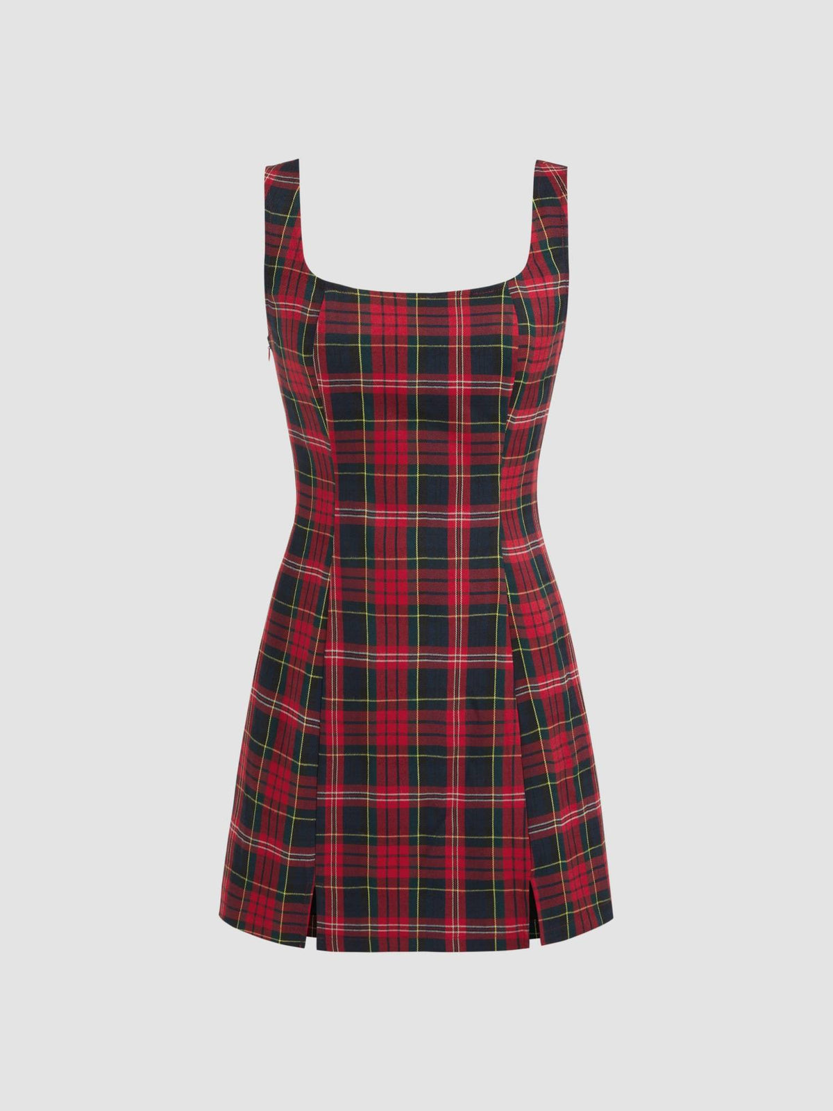 Scoop Neckline Checks Zipper Mini Dress | D56 - view 1