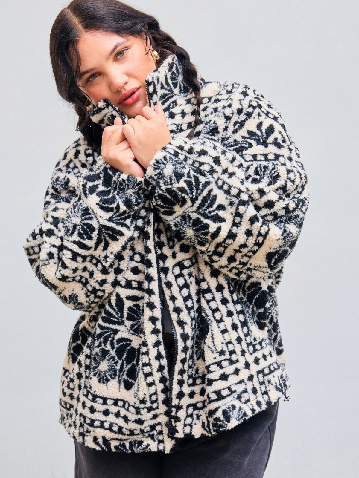 Printed Fleece Zip Front Jacket Curve & Plus | JC78 - view 7