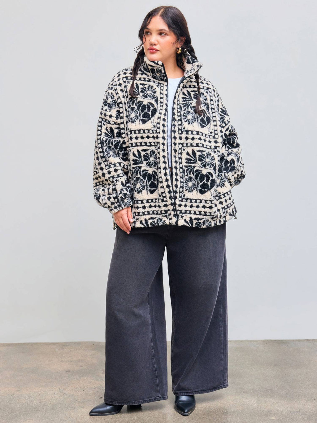Printed Fleece Zip Front Jacket Curve & Plus | JC78 - view 8
