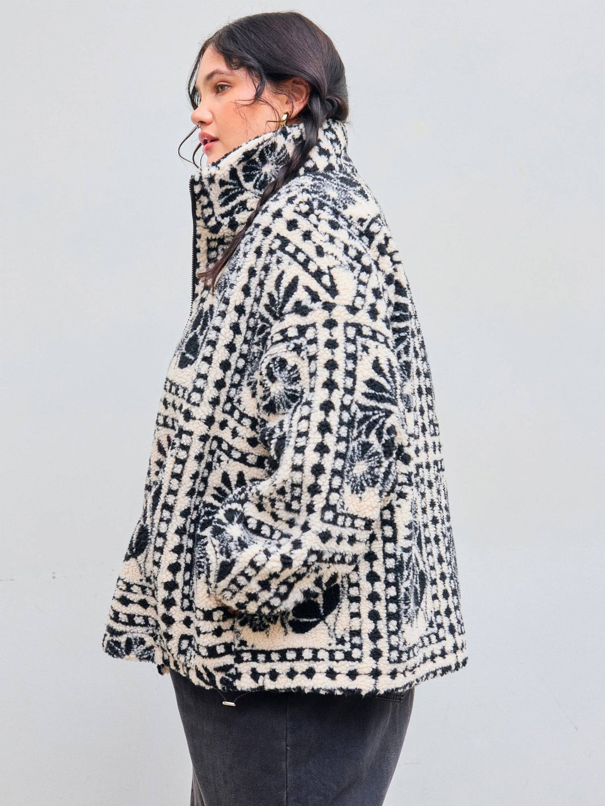 Printed Fleece Zip Front Jacket Curve & Plus | JC78 - view 3
