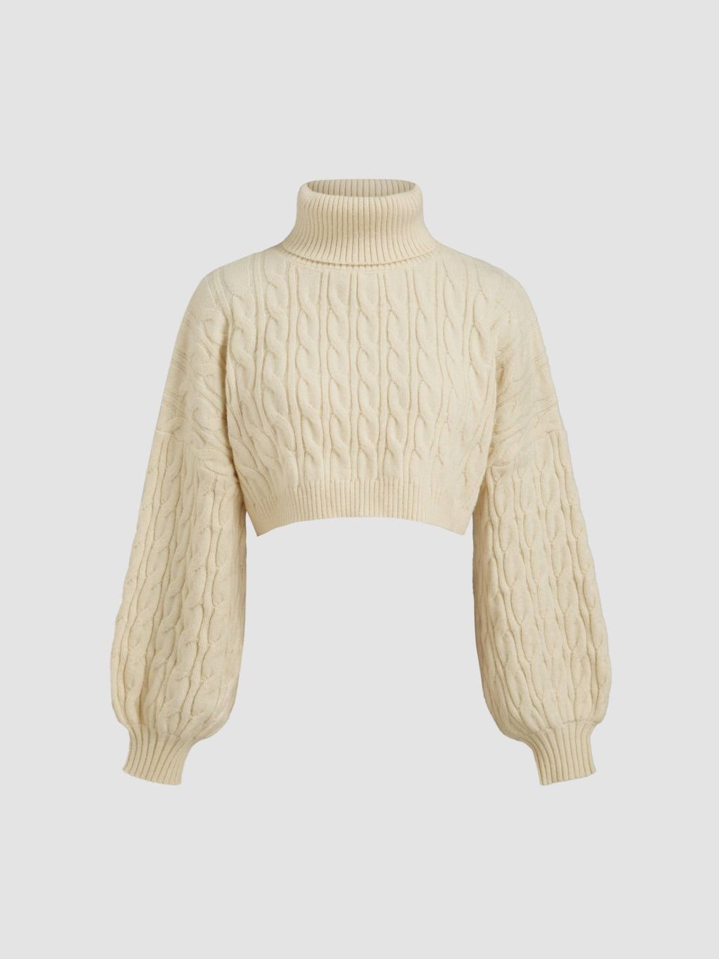 Cable Knit Turtleneck Solid Long Sleeve Crop Top | CT61 - view 1