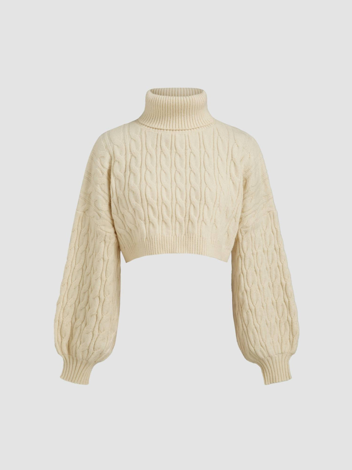 Cable Knit Turtleneck Solid Long Sleeve Crop Top | CT61 - view 1