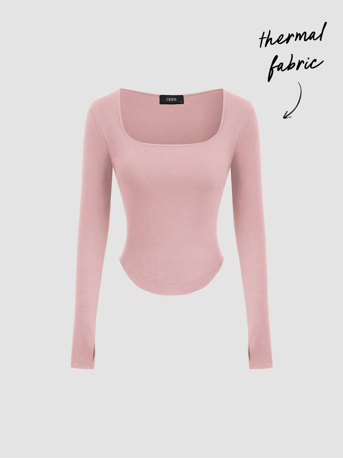 Thermal Cotton-blend Square Neck Solid Thumb Hole Long Sleeve Tee | TS56 - view 29