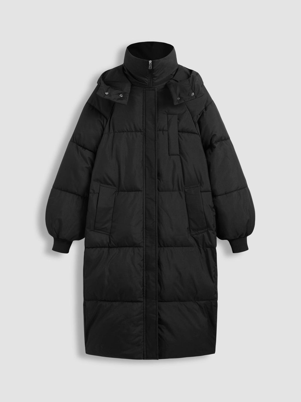 Hooded Solid Pocket Long Puffer | JC78 - view 1