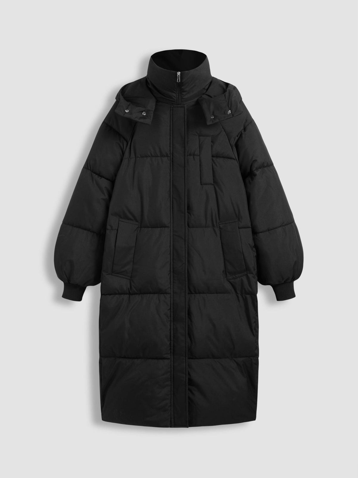 Hooded Solid Pocket Long Puffer | JC78 - view 1