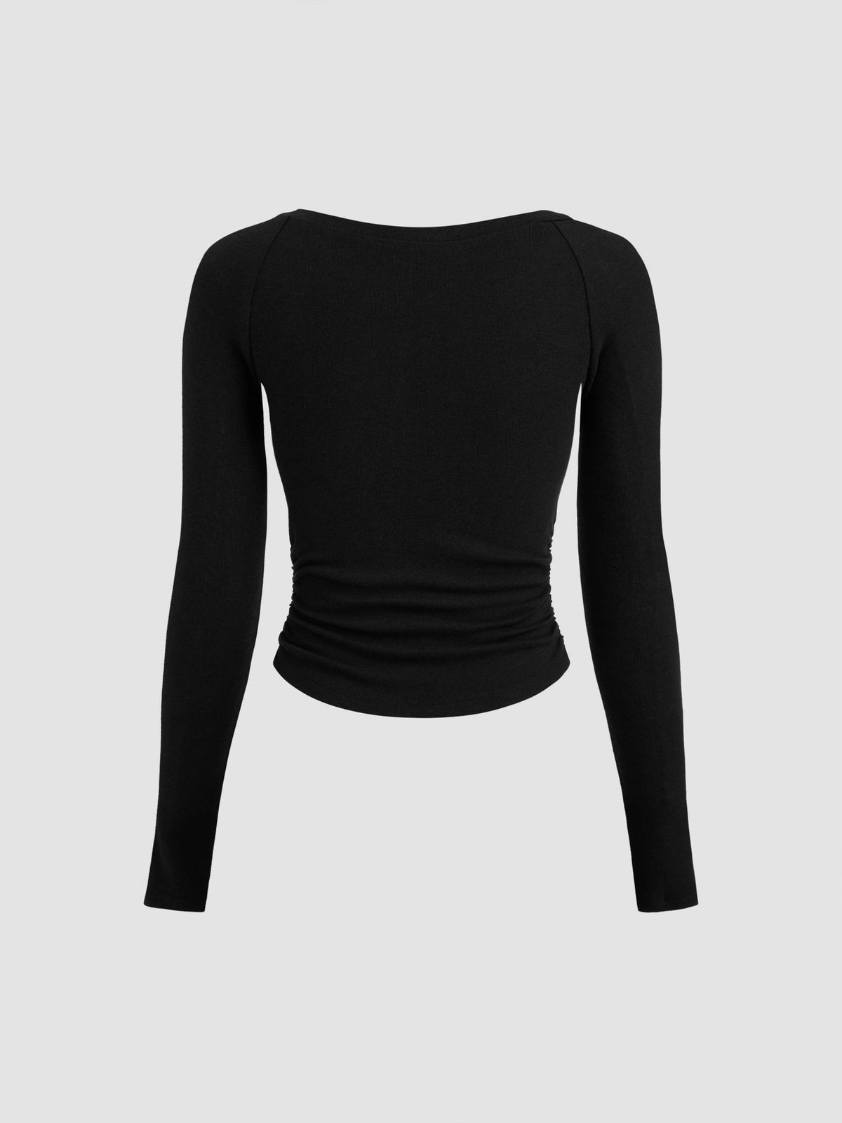 Thermal Cotton-blend Boat Neck Solid Ruched Long Sleeve Tee | TS56 - view 5