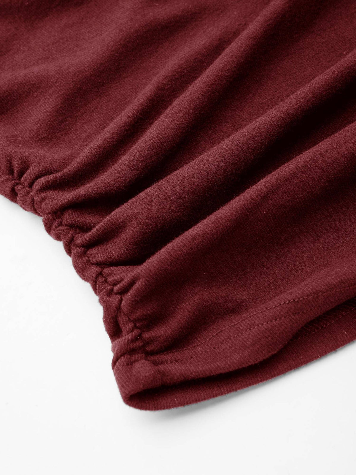Thermal Cotton-blend Boat Neck Solid Ruched Long Sleeve Tee | TS56 - view 2
