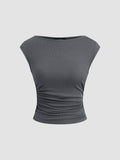 Boat Neck Solid Ruched Tank Top | TT98 - view 39