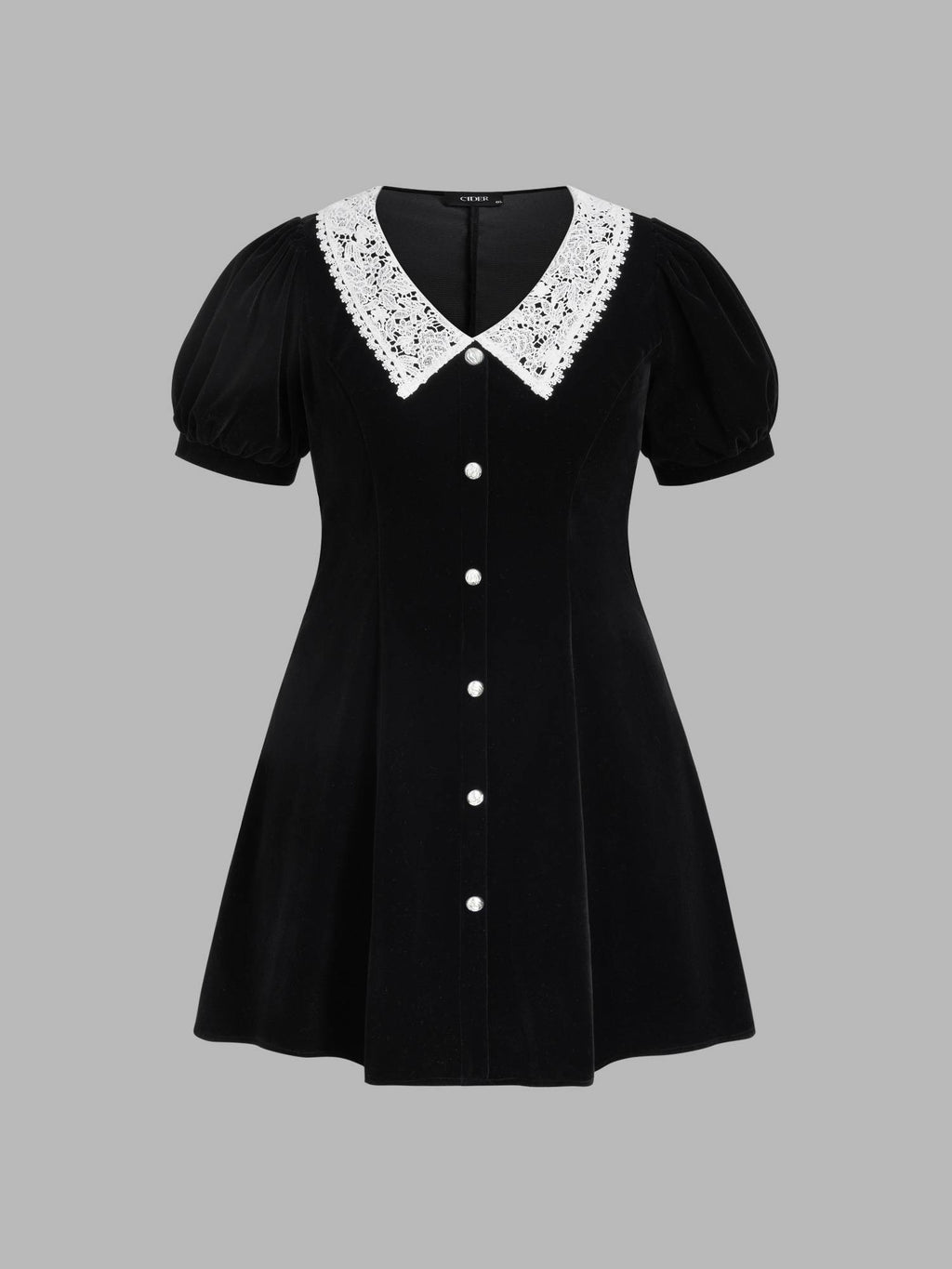 Velvet V-neck Solid Button Mini Dress Curve & Plus | D56 - view 2