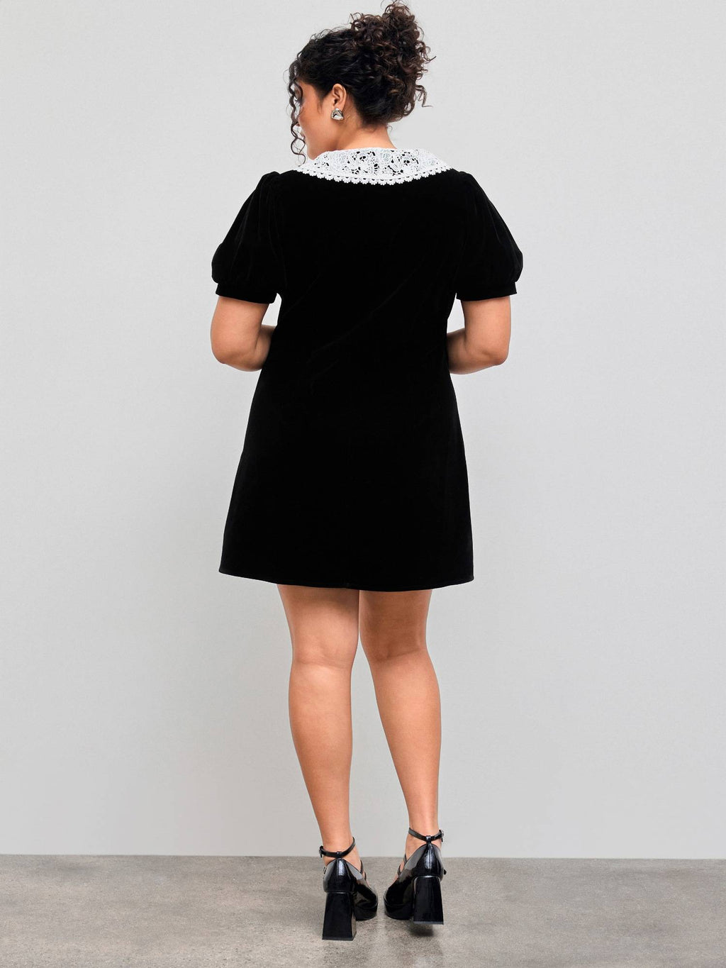 Velvet V-neck Solid Button Mini Dress Curve & Plus | D56 - view 5