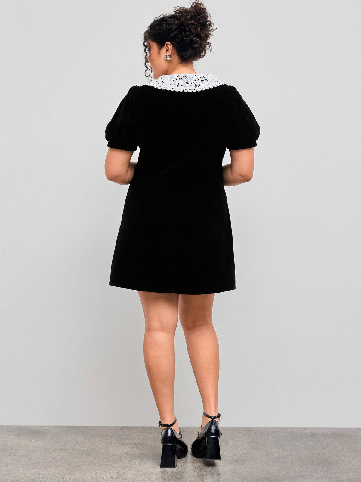 Velvet V-neck Solid Button Mini Dress Curve & Plus | D56 - view 5
