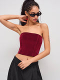 Stretch Denim Zipper Cropped Tube Top | TT90 - view 1