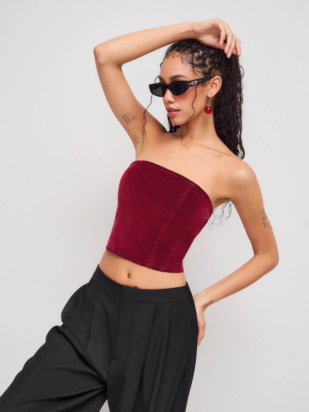 Stretch Denim Zipper Cropped Tube Top | TT90 - view 5