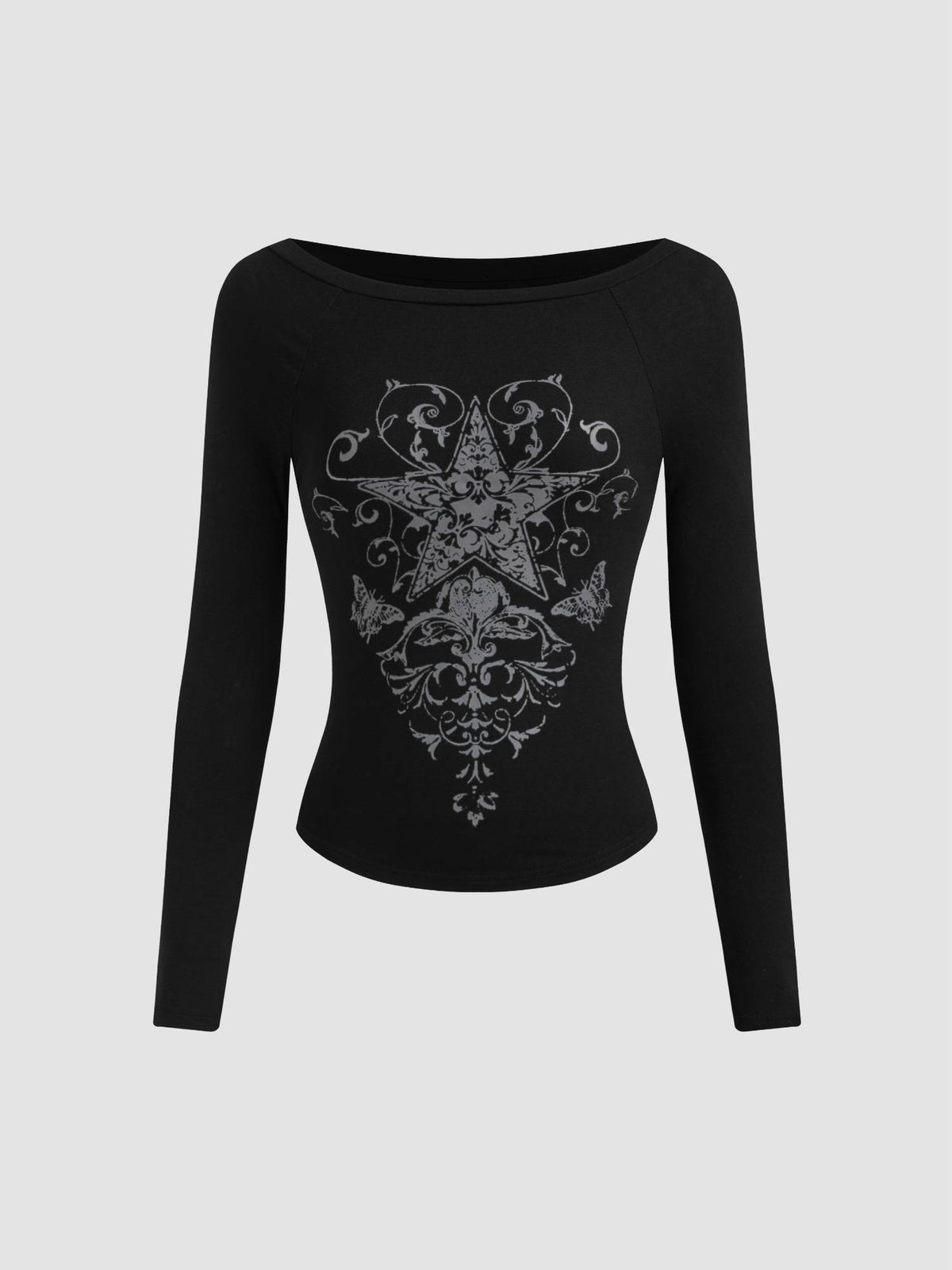 Boat Neck Star Graphic Long Sleeve Tee | TS56 - view 1