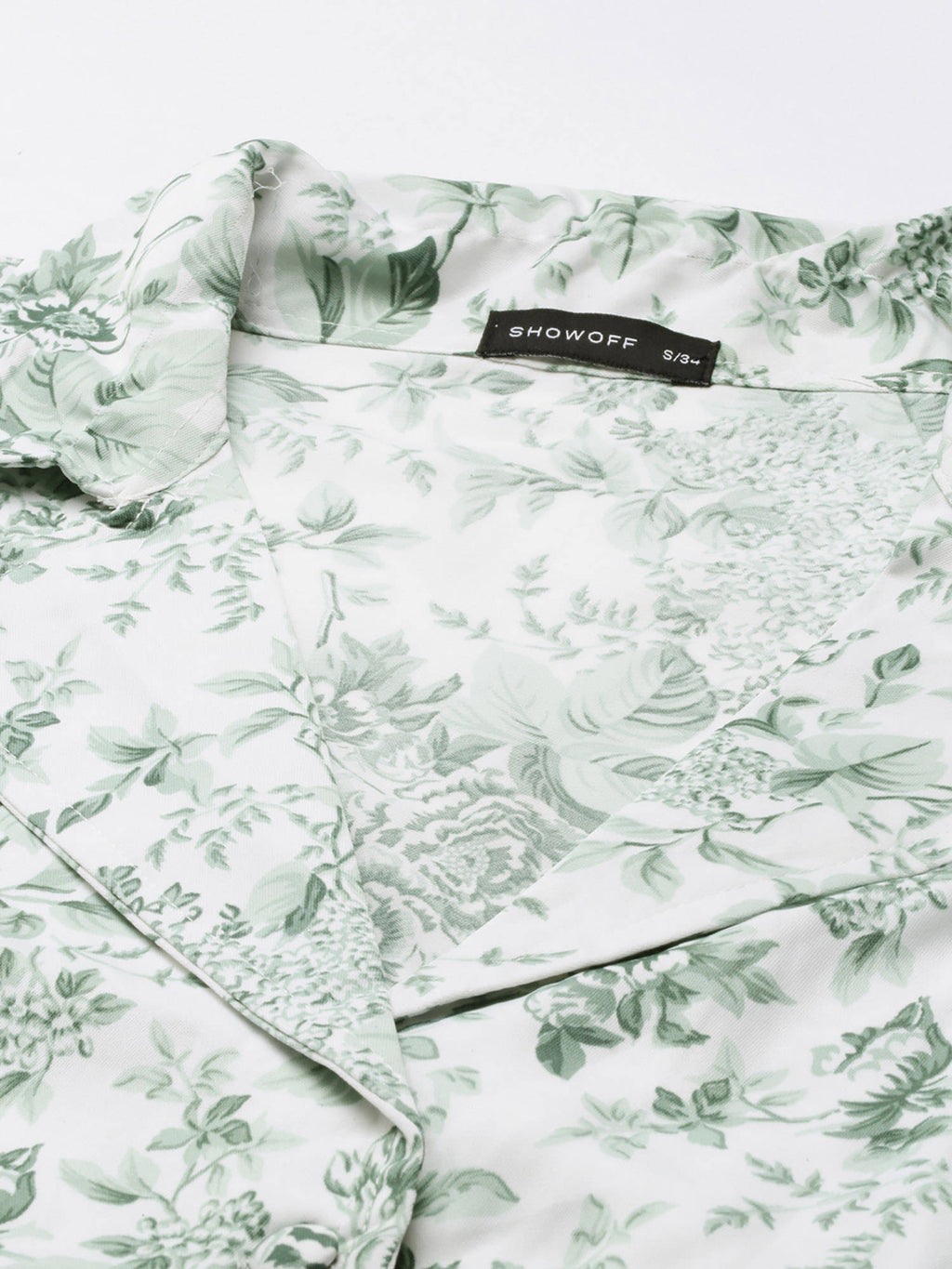 Womens Shirt Noted Lapel Half Sleeves Floral Shirt Style Green Crop Top | CT61 - view 2