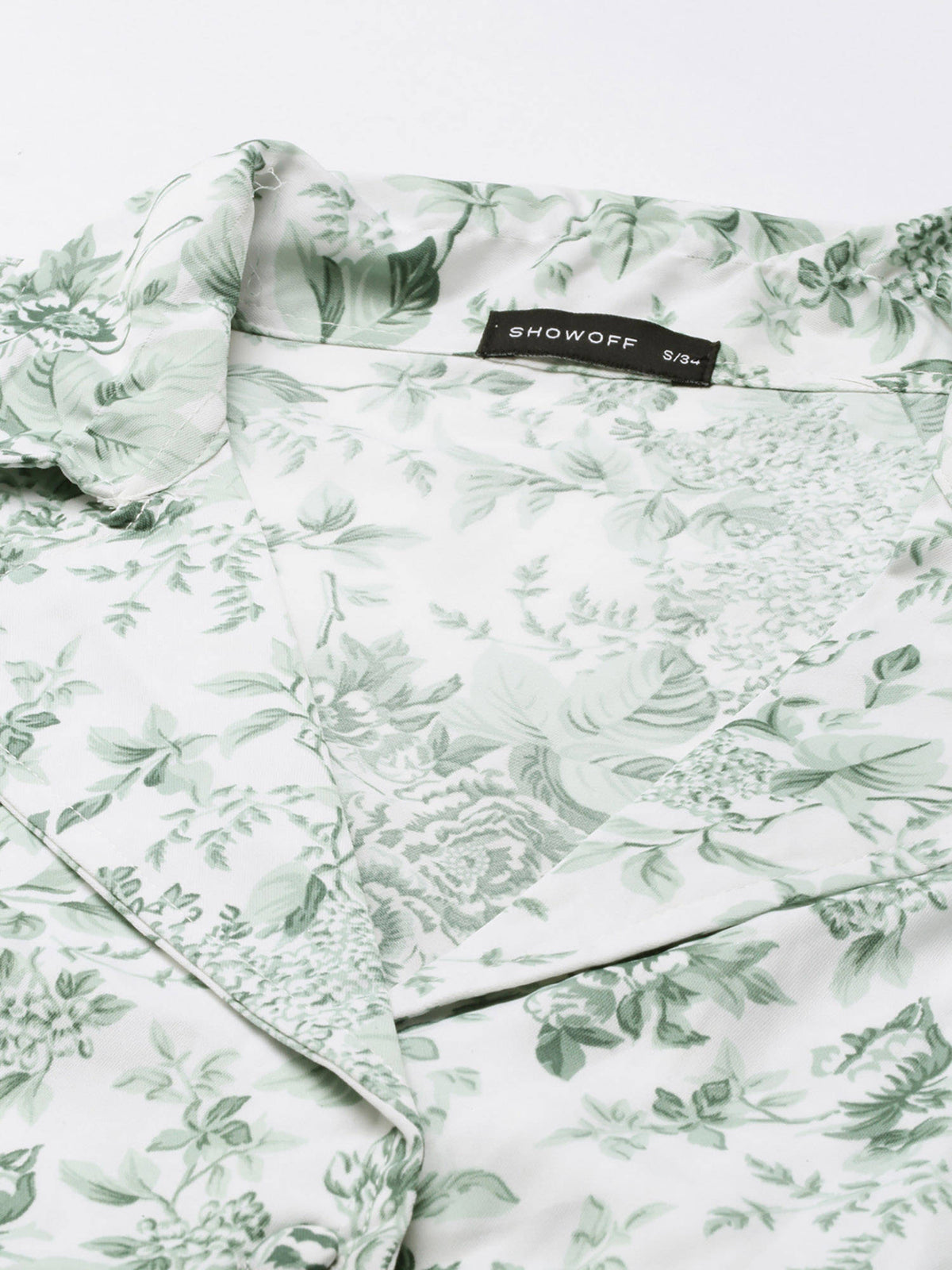 Womens Shirt Noted Lapel Half Sleeves Floral Shirt Style Green Crop Top | CT61 - view 2