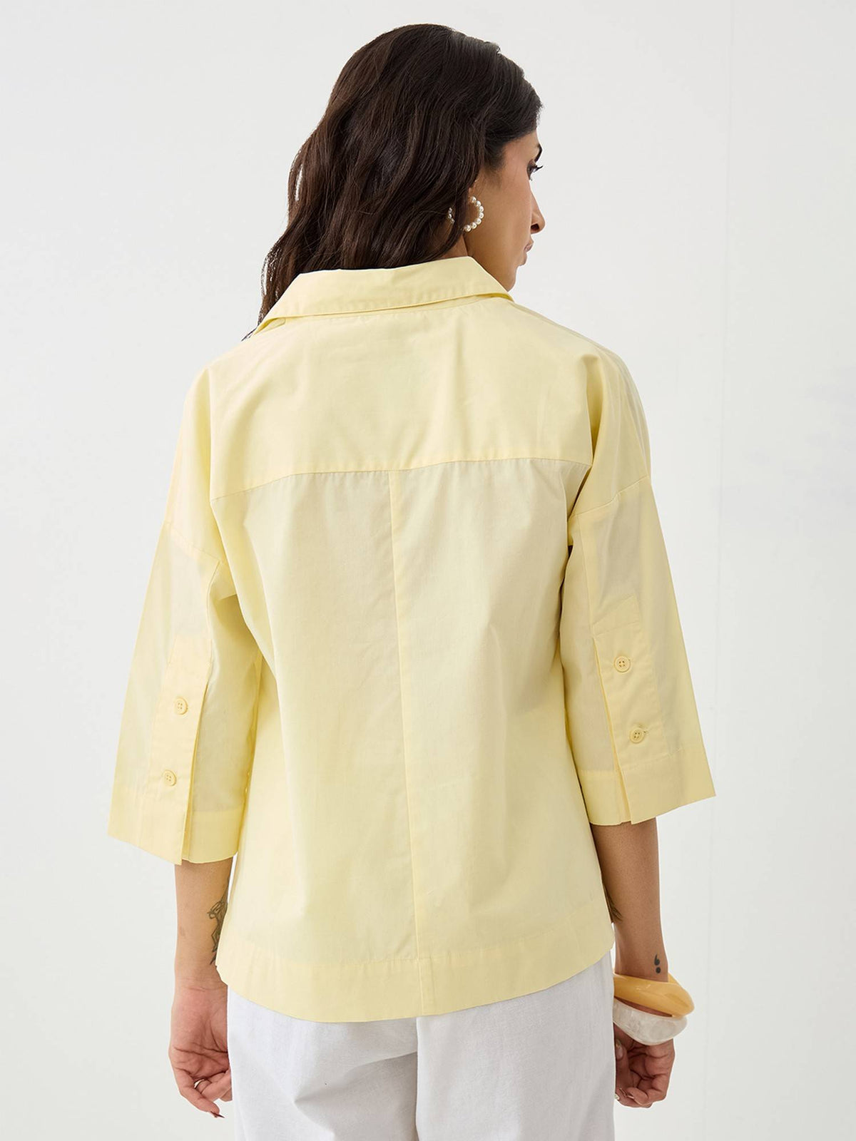Butter Yellow Poplin Pleat Detail Shirt | S67 - view 2