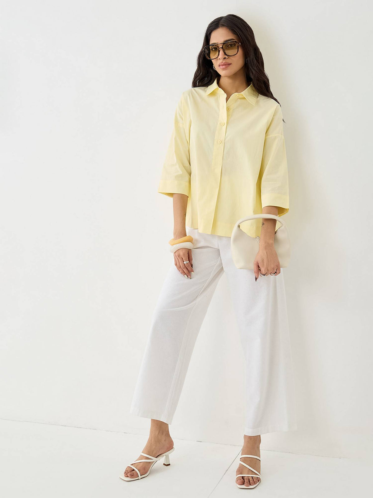 Butter Yellow Poplin Pleat Detail Shirt | S67 - view 5