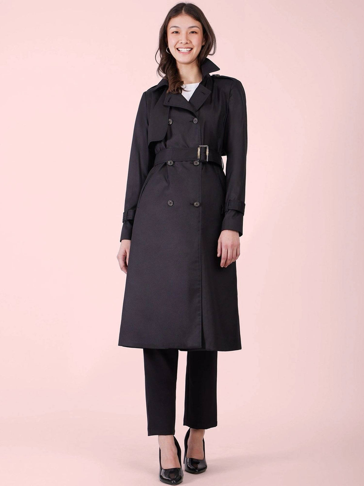 Black Double Trench Coat with Belt (Set of 2) | JC78 - view 1