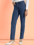 Women Blue Solid Slim Straight Fit Jeans | ST23 - view 1