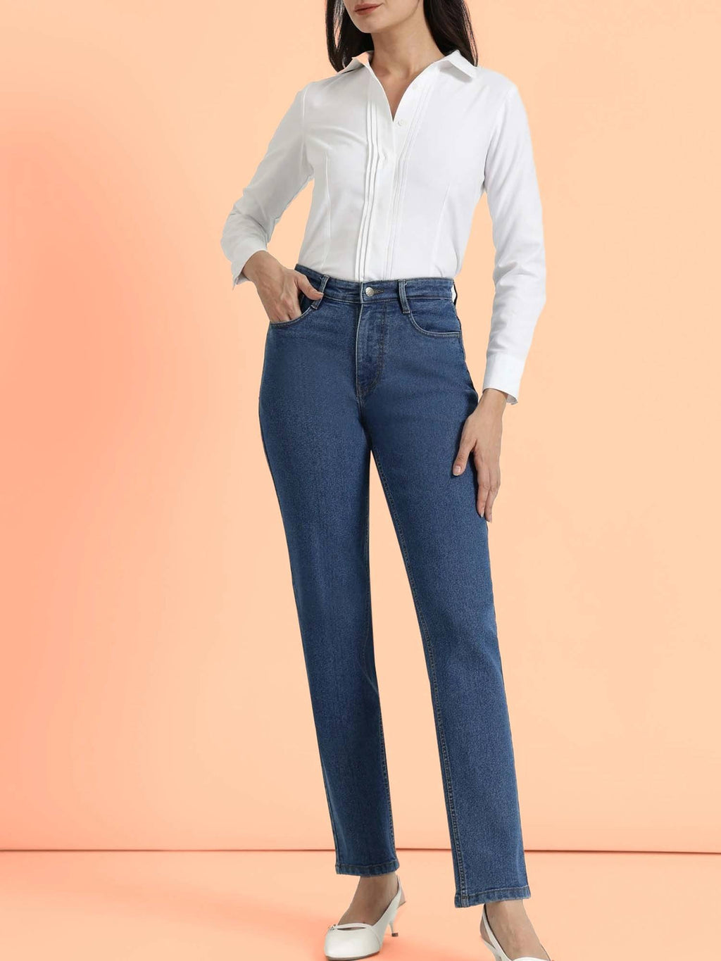 Women Blue Solid Slim Straight Fit Jeans | ST23 - view 2