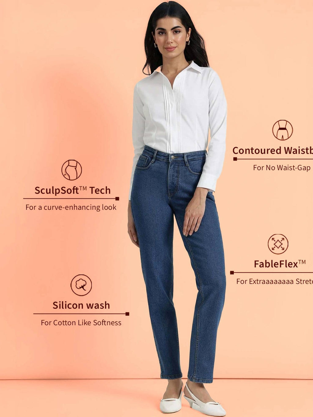 Women Blue Solid Slim Straight Fit Jeans | ST23 - view 3