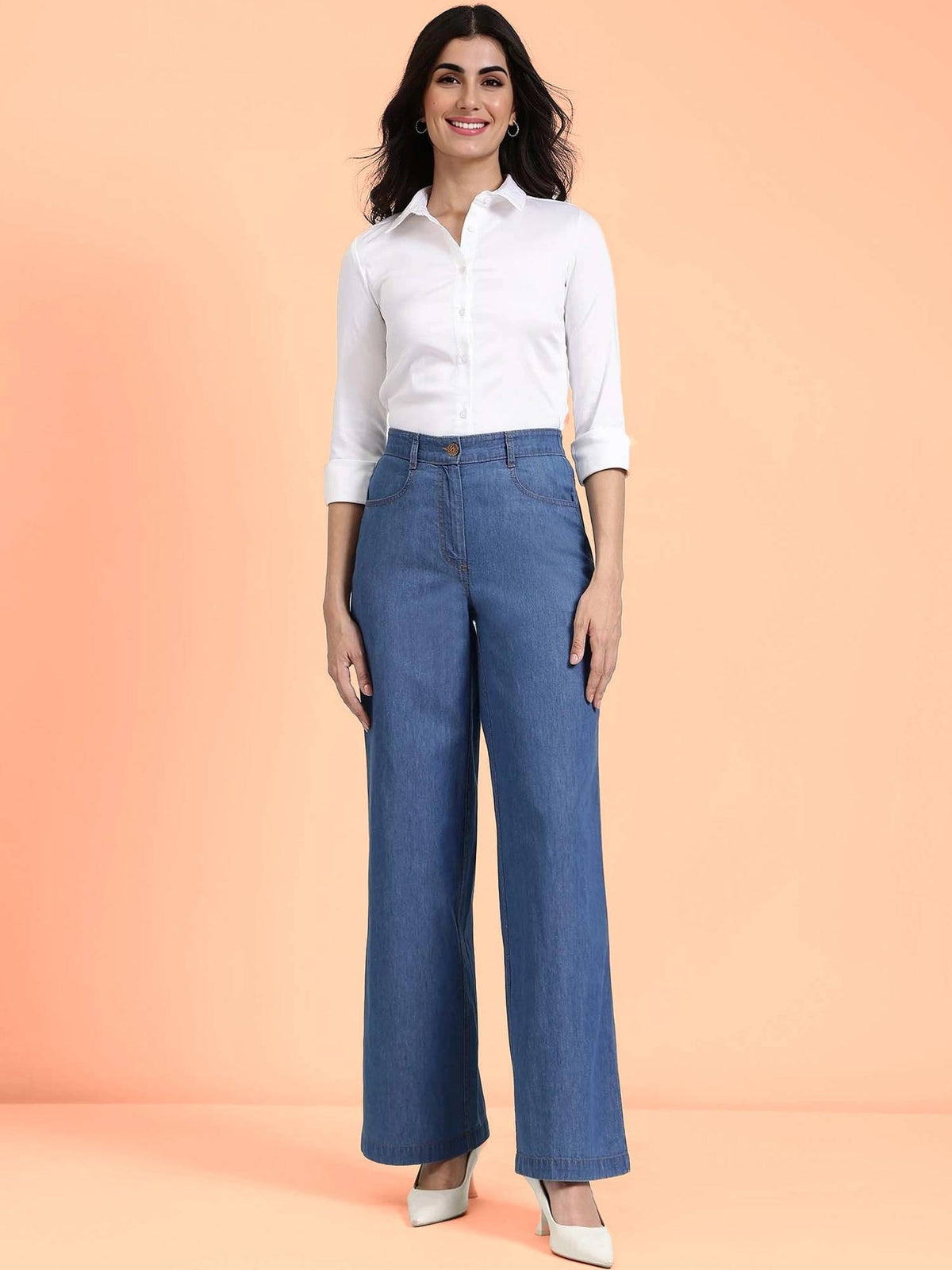 Blue Denim Wide Leg Jeans | BG78 - view 4