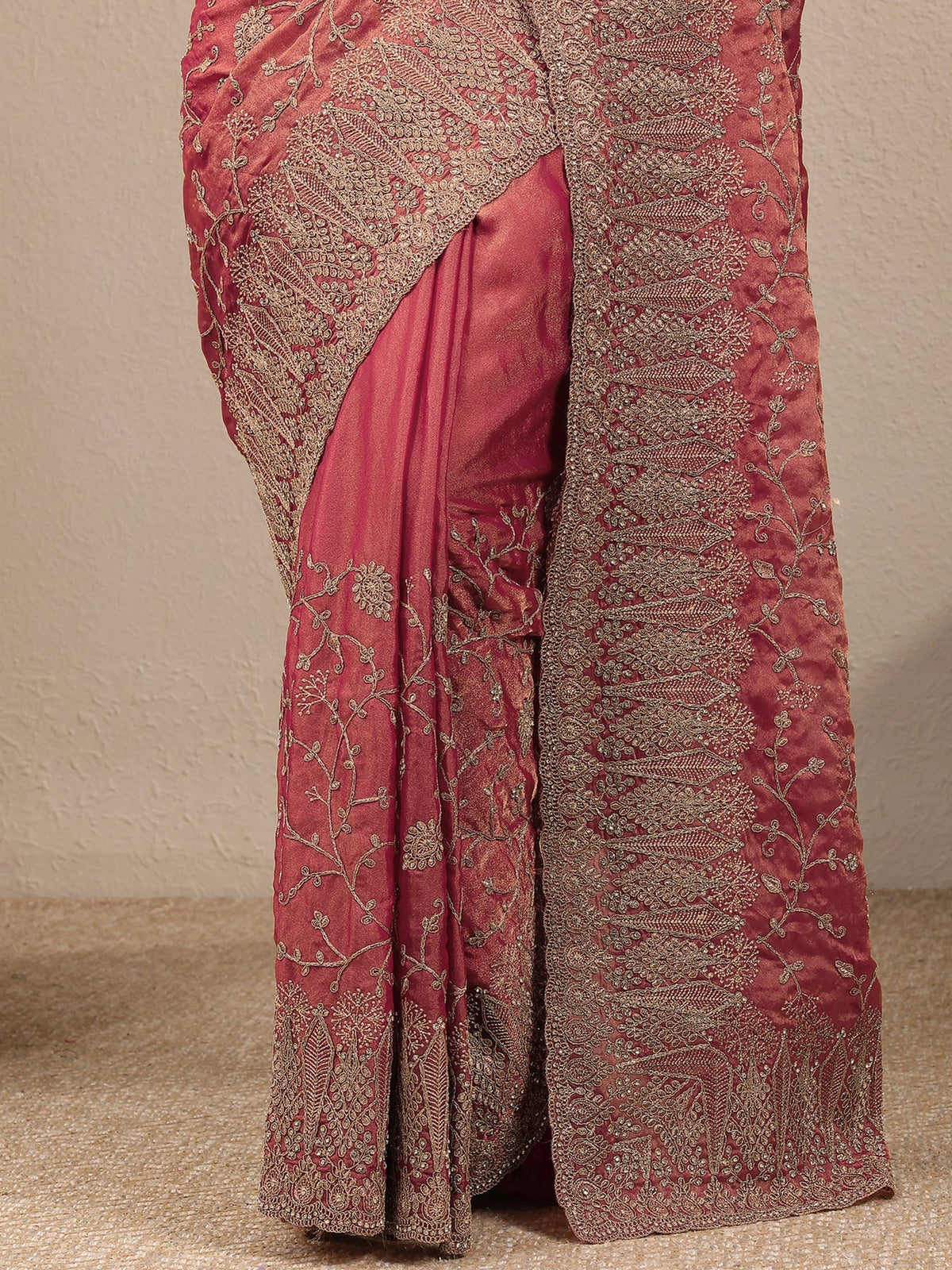 Libas Peach Embroidered Silk Blend Saree With Unstitched Blouse Piece S45