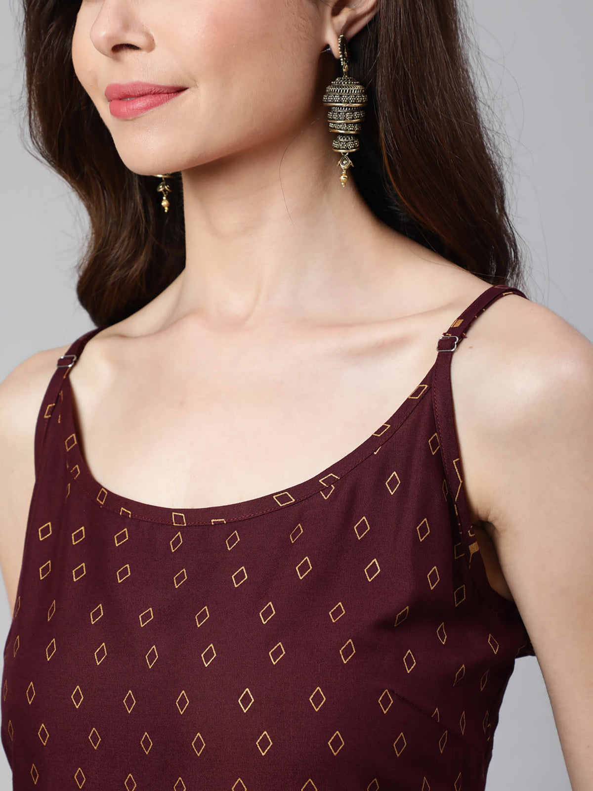 Women Dark Brown Rayon Printed Calf Length Straight Kurta | U3S - view 6