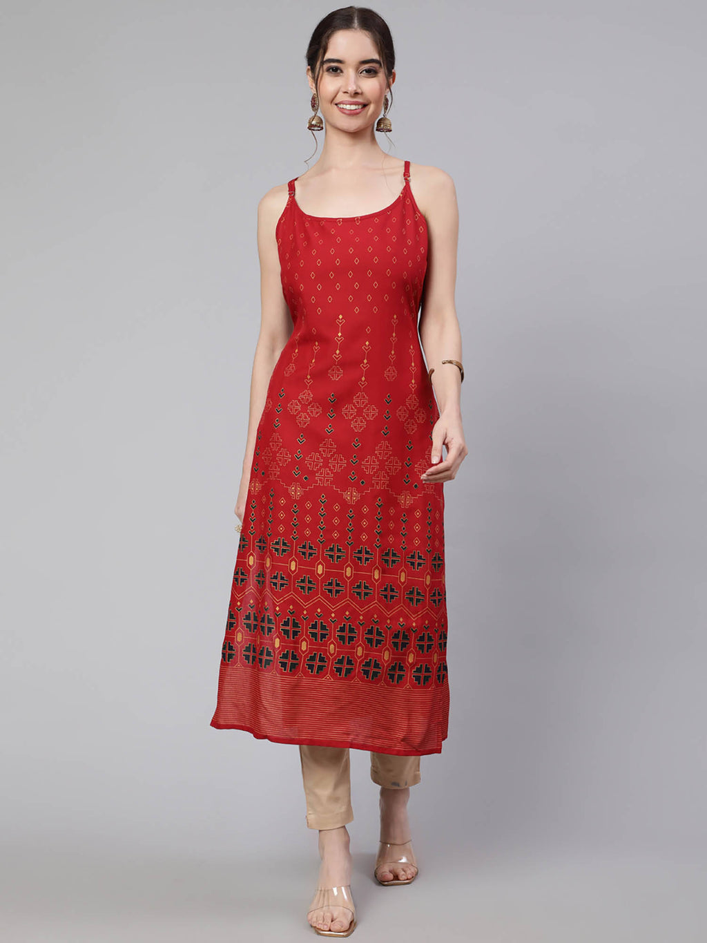 Women Dark Brown Rayon Printed Calf Length Straight Kurta | FY93 - view 7