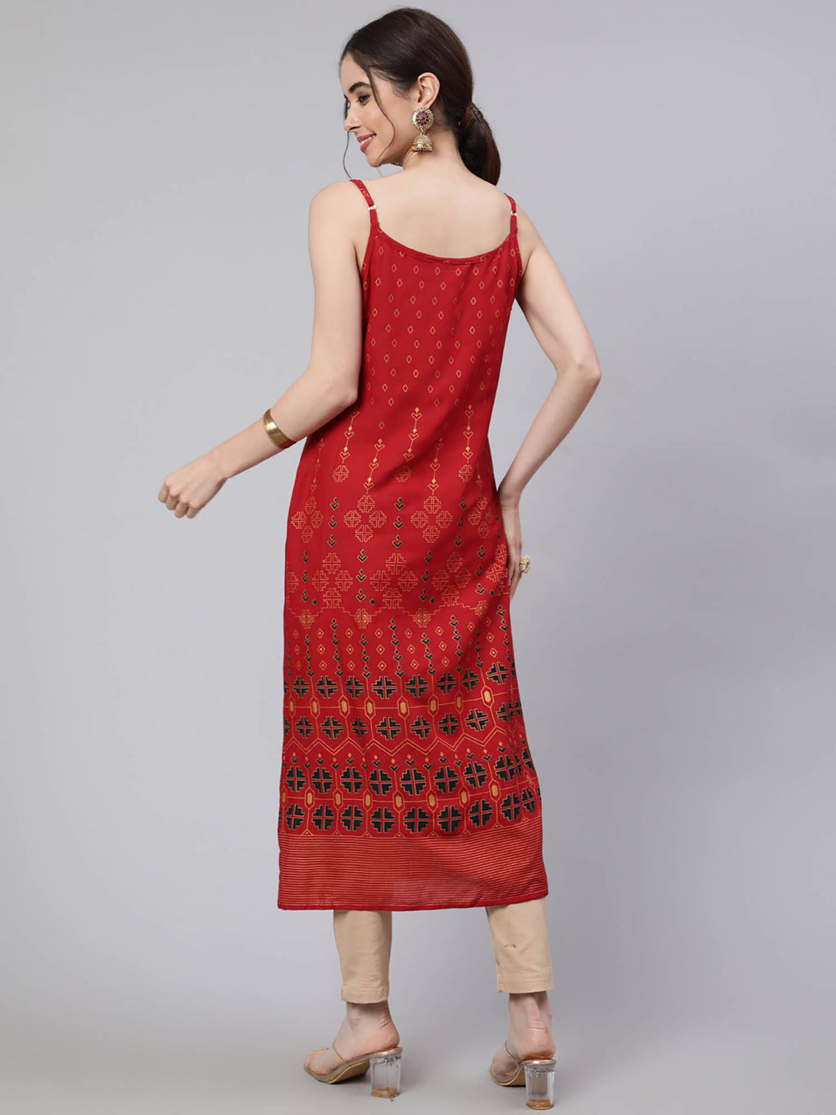 Women Dark Brown Rayon Printed Calf Length Straight Kurta | FY93 - view 8