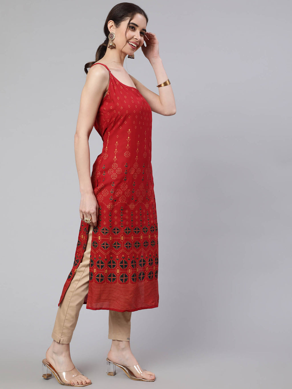 Women Dark Brown Rayon Printed Calf Length Straight Kurta | U3S - view 9