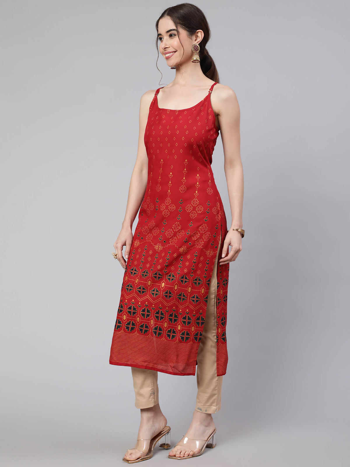 Women Dark Brown Rayon Printed Calf Length Straight Kurta | U3S - view 10