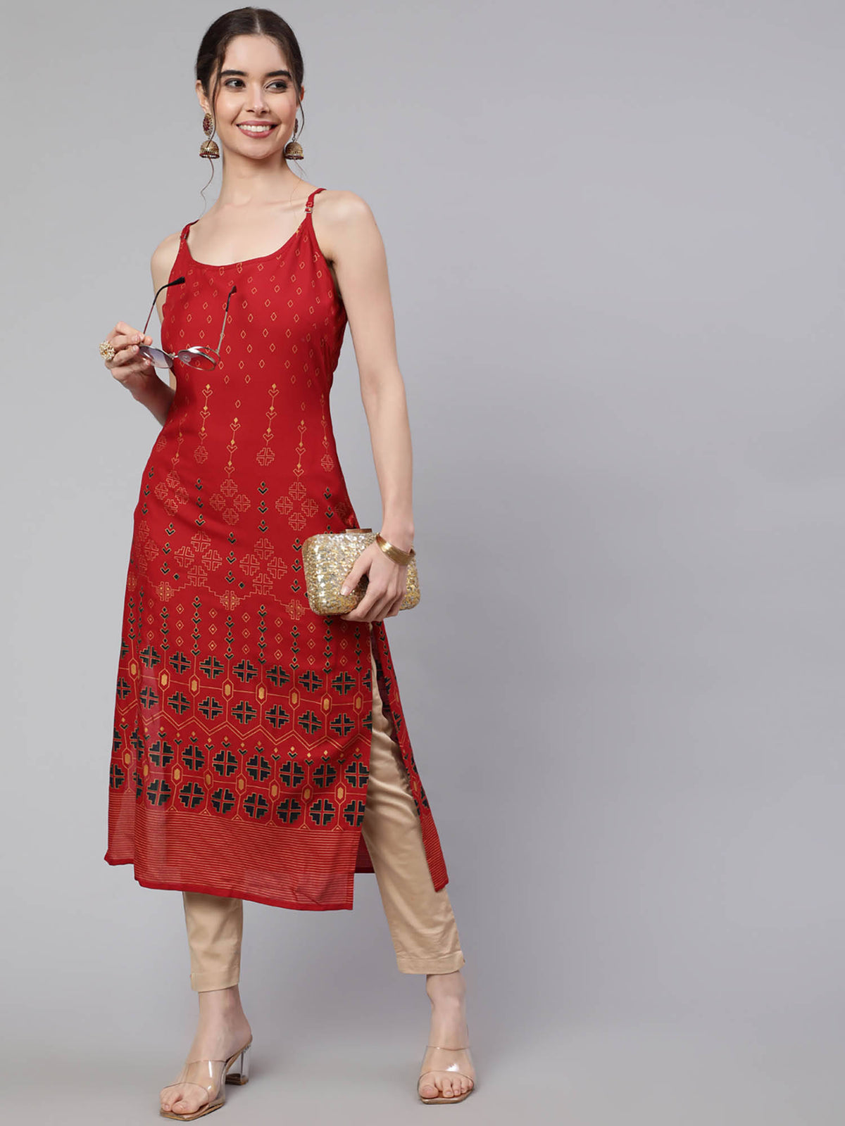Women Dark Brown Rayon Printed Calf Length Straight Kurta | U3S - view 11