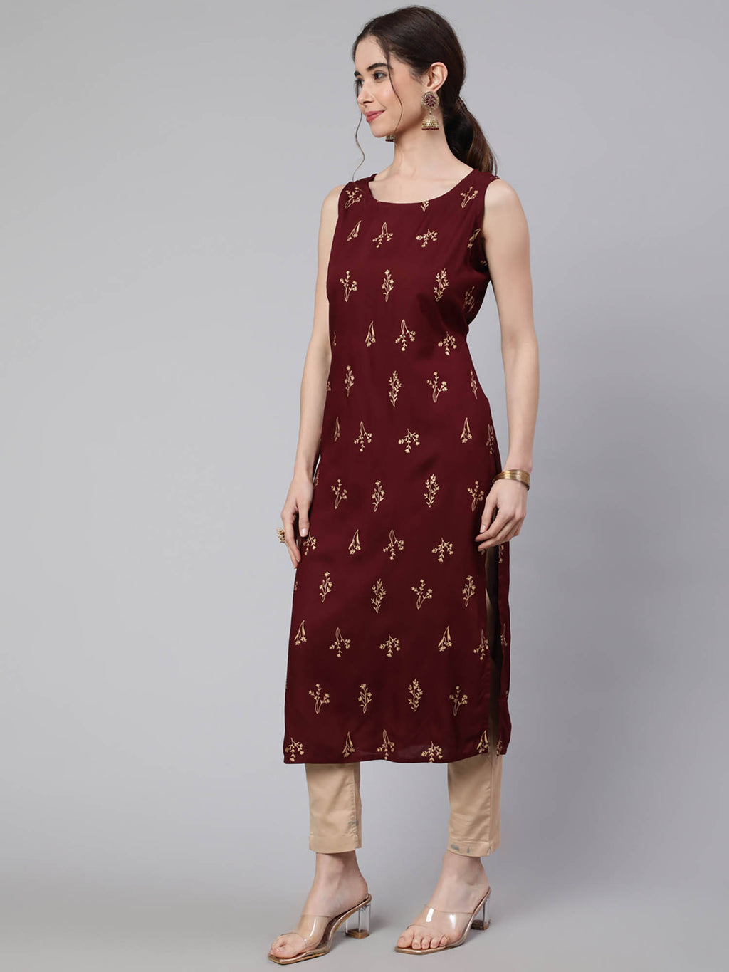 Women Black Rayon Floral Printed Round Neck Kurta | FY93 - view 9
