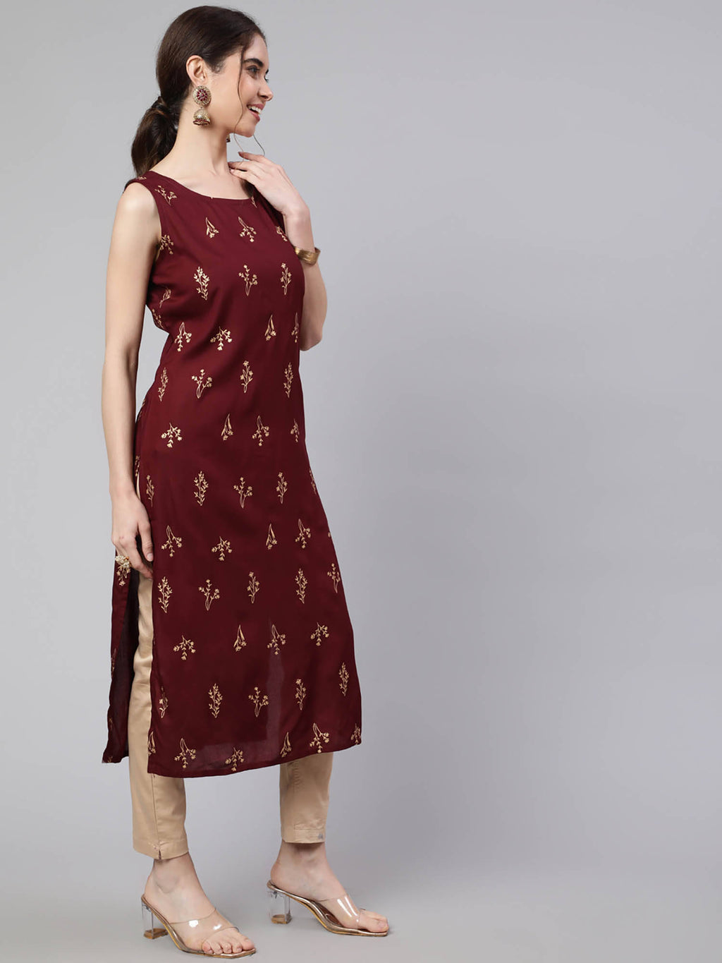 Women Black Rayon Floral Printed Round Neck Kurta | FY93 - view 10