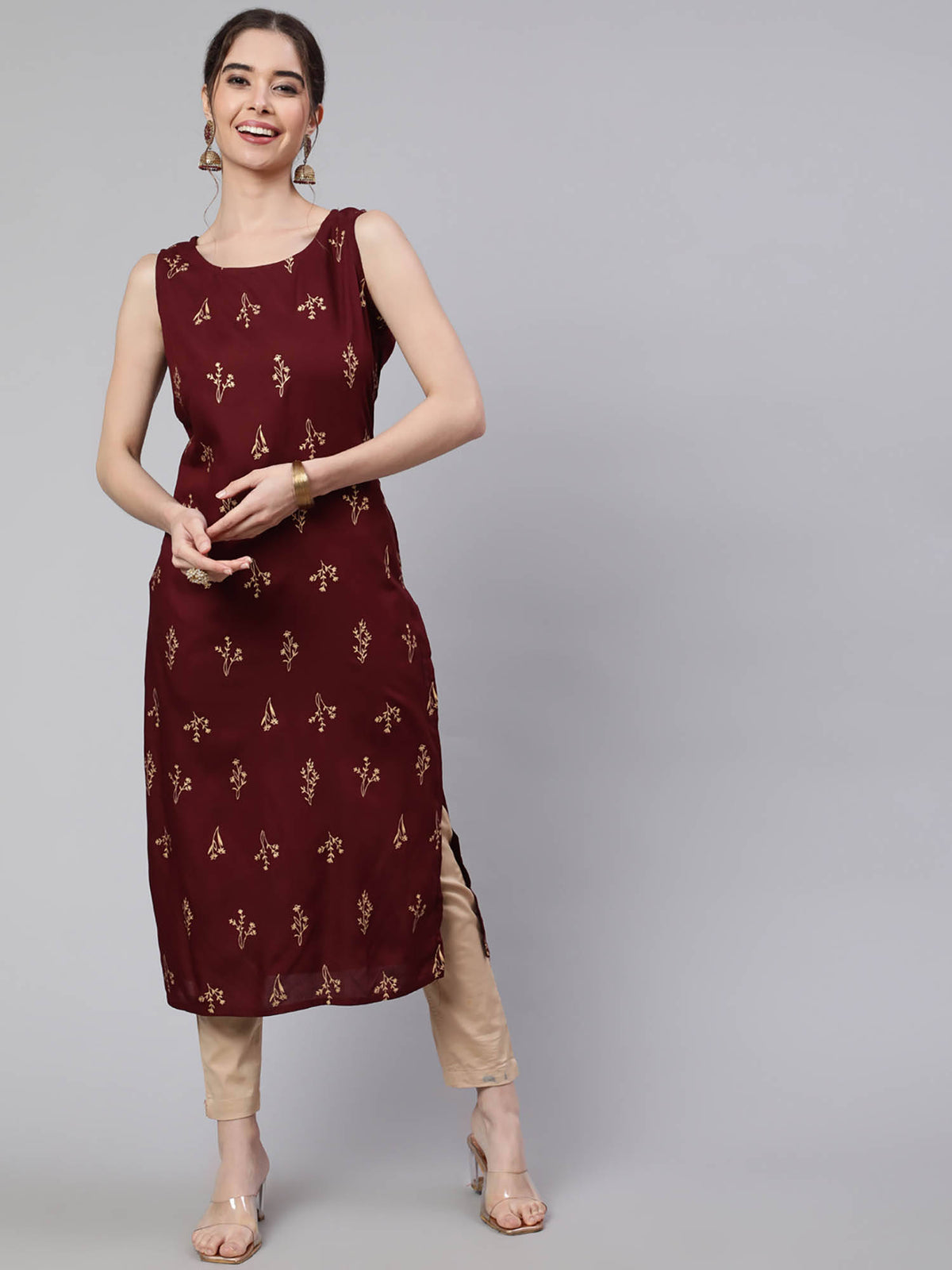 Women Black Rayon Floral Printed Round Neck Kurta | FY93 - view 11