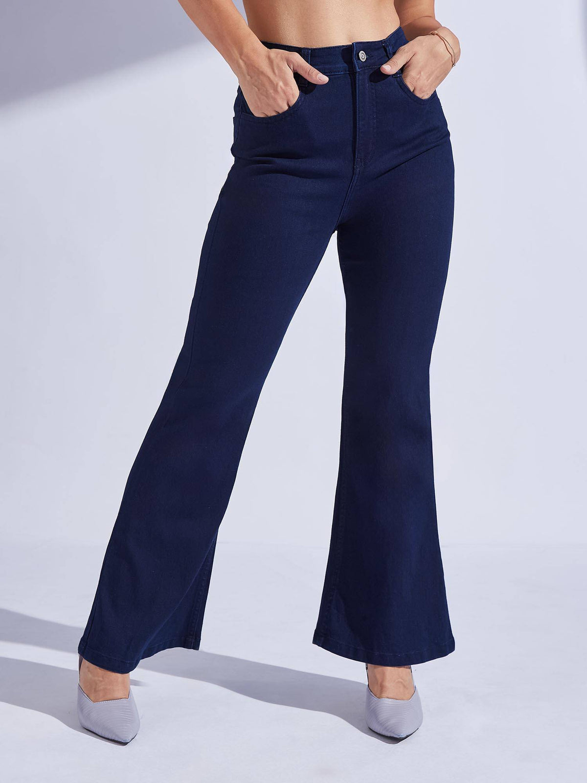 Women's Navy Blue Bootcut High Rise Denim Jeans | BT10 - view 1
