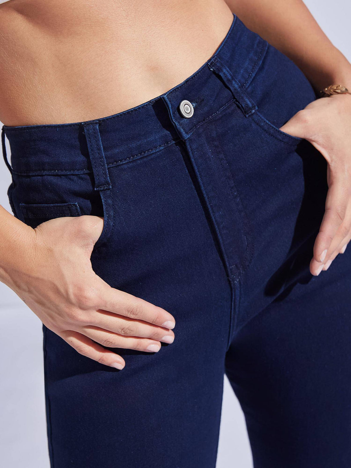 Women's Navy Blue Bootcut High Rise Denim Jeans | BT10 - view 2