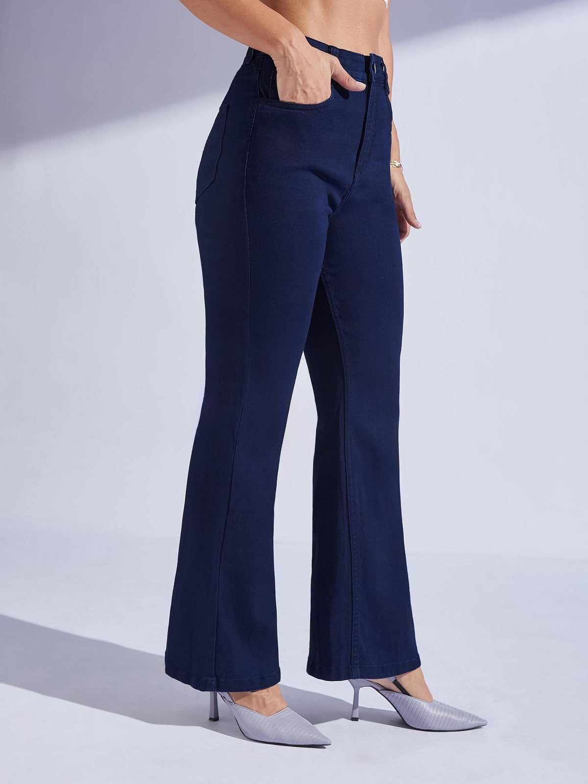 Women's Navy Blue Bootcut High Rise Denim Jeans | BT10 - view 3