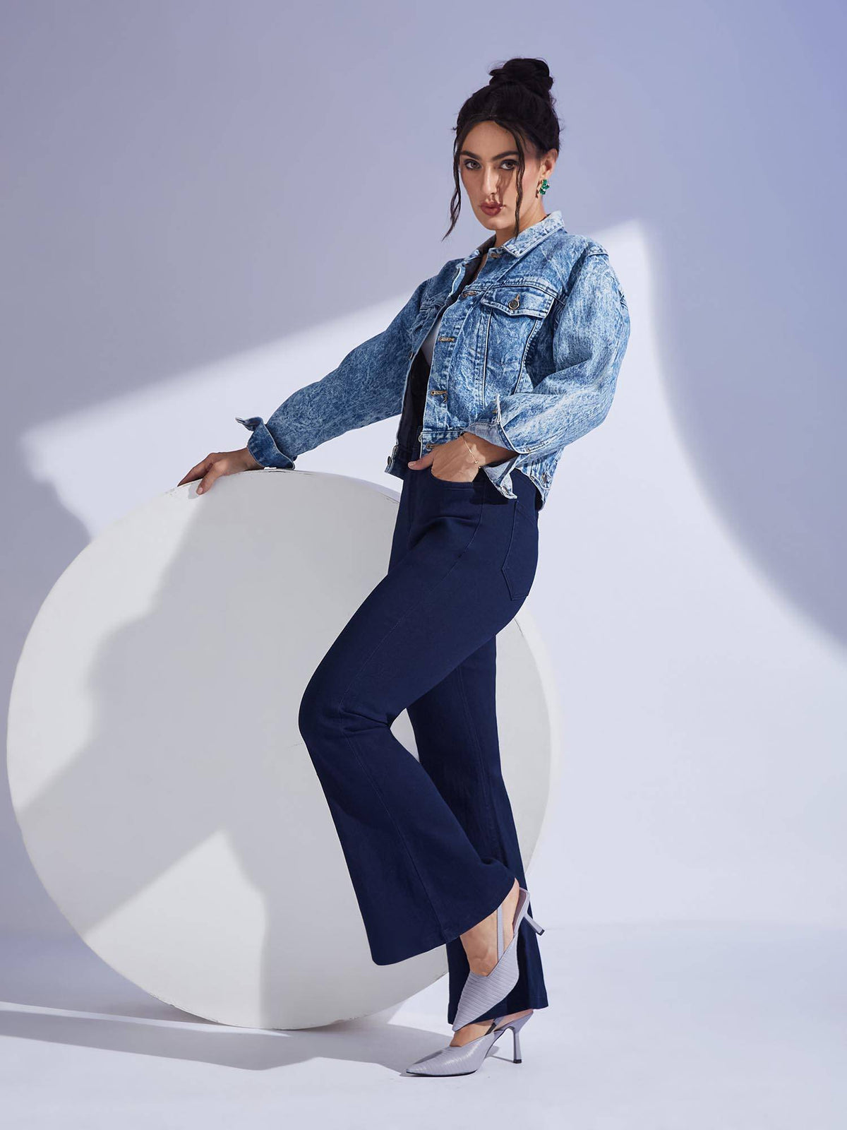 Women's Navy Blue Bootcut High Rise Denim Jeans | BT10 - view 5