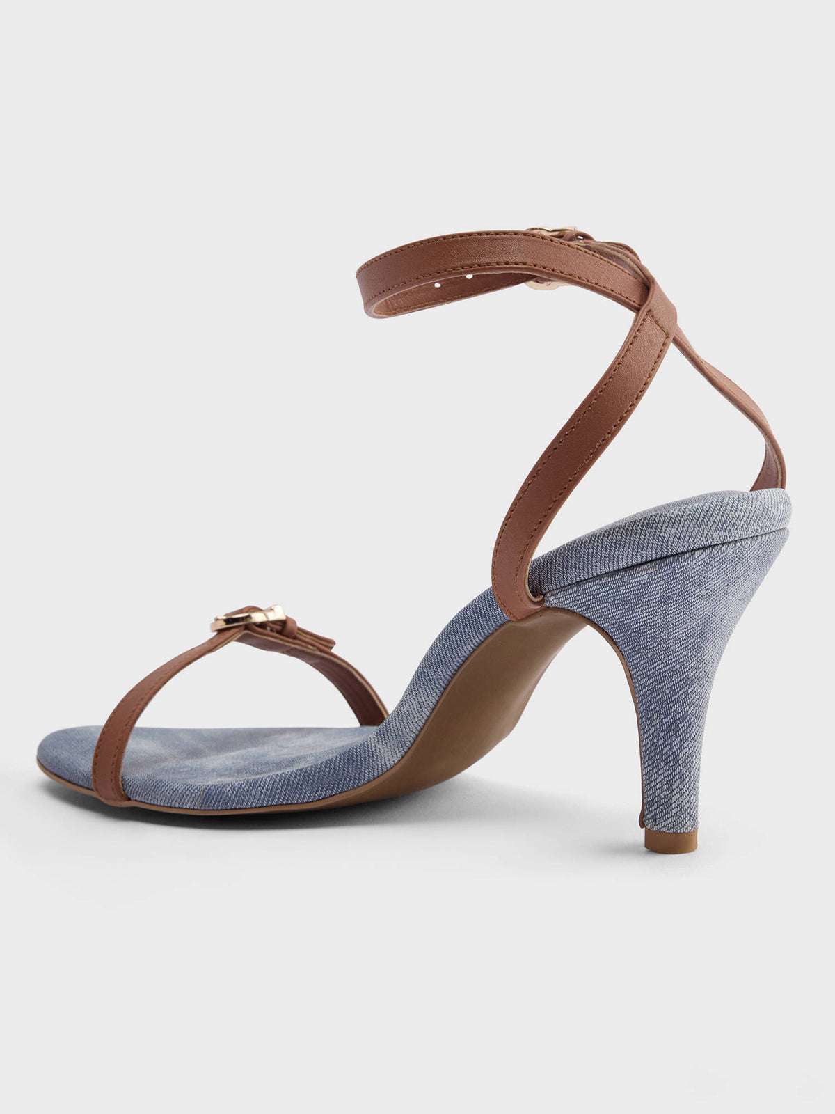 Tan Faux Denim Belt Detail Ankle Strap Stiletto Heels for Women | H78 - view 4