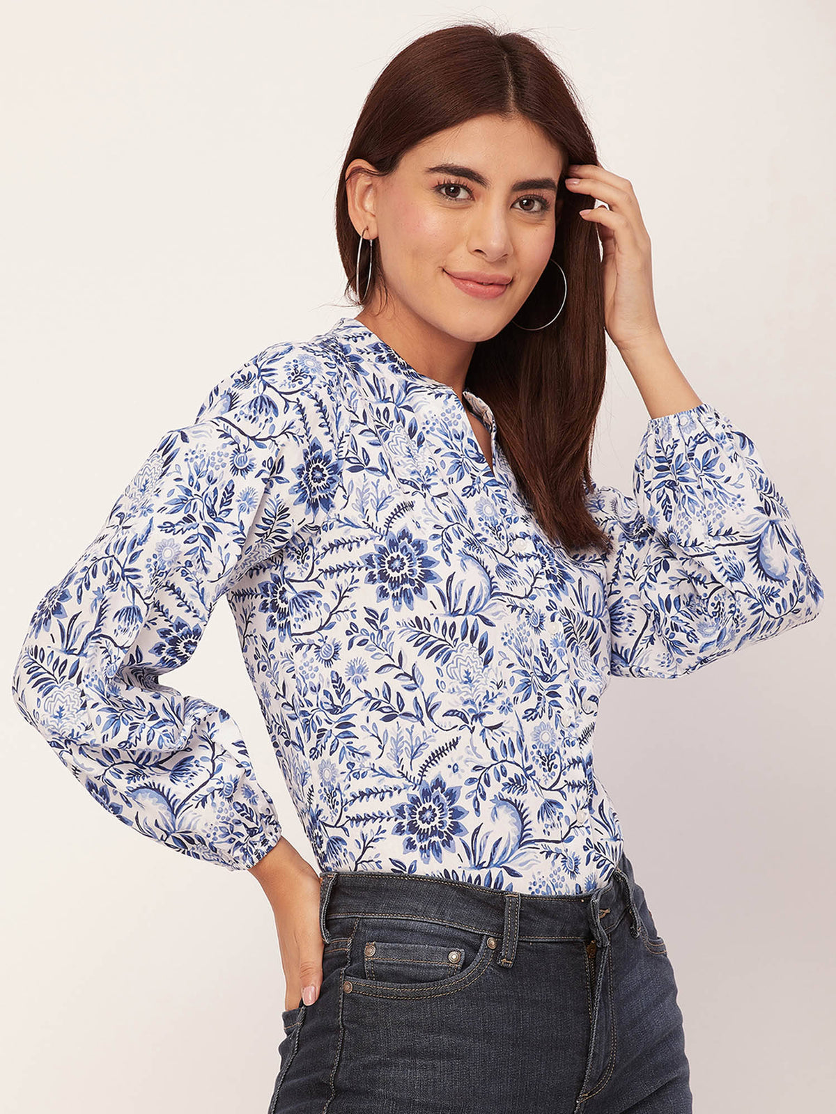 Women Comfortable Fit Poplin Floral White Shirt | S67 - view 2