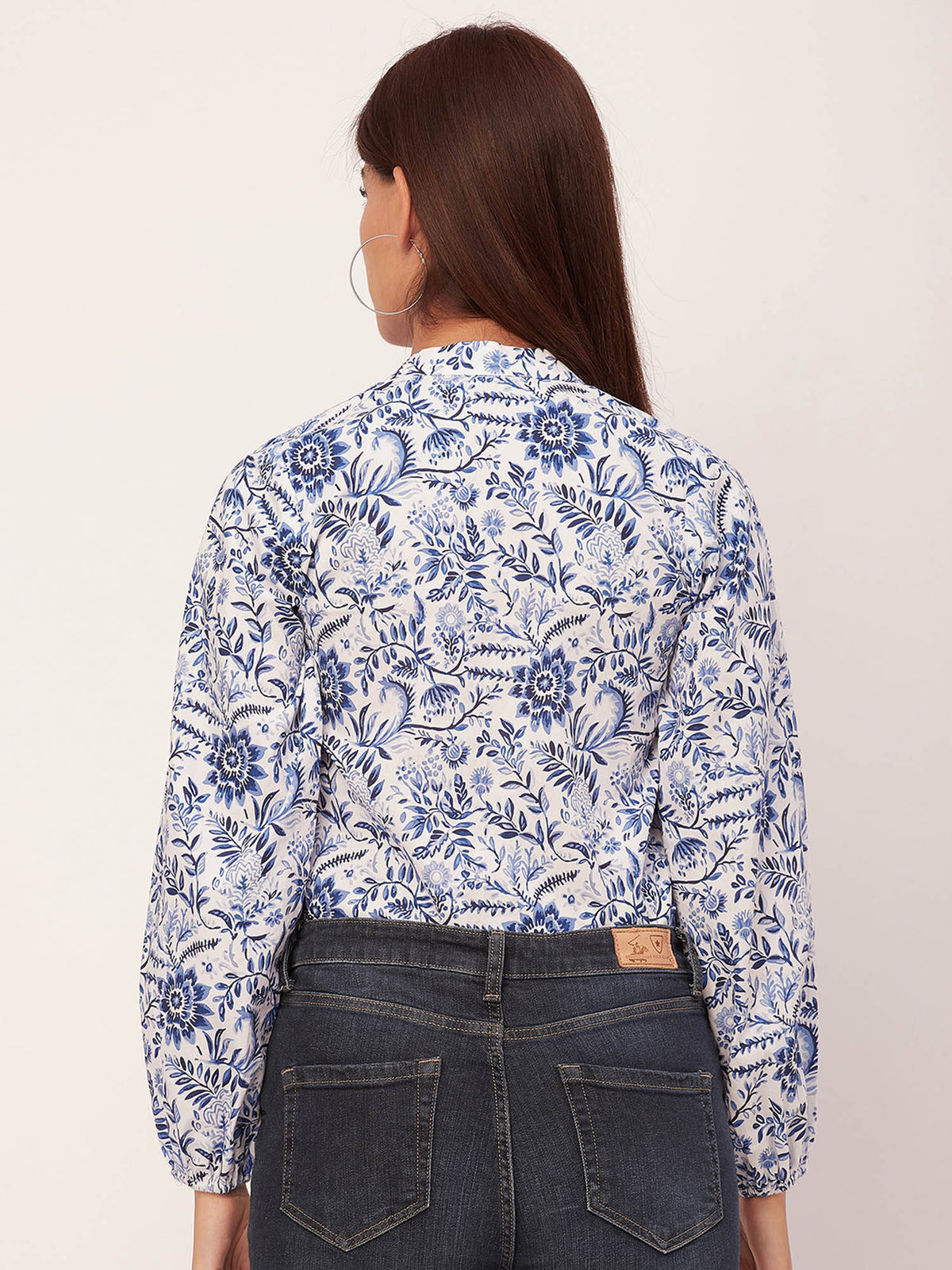 Women Comfortable Fit Poplin Floral White Shirt | S67 - view 3
