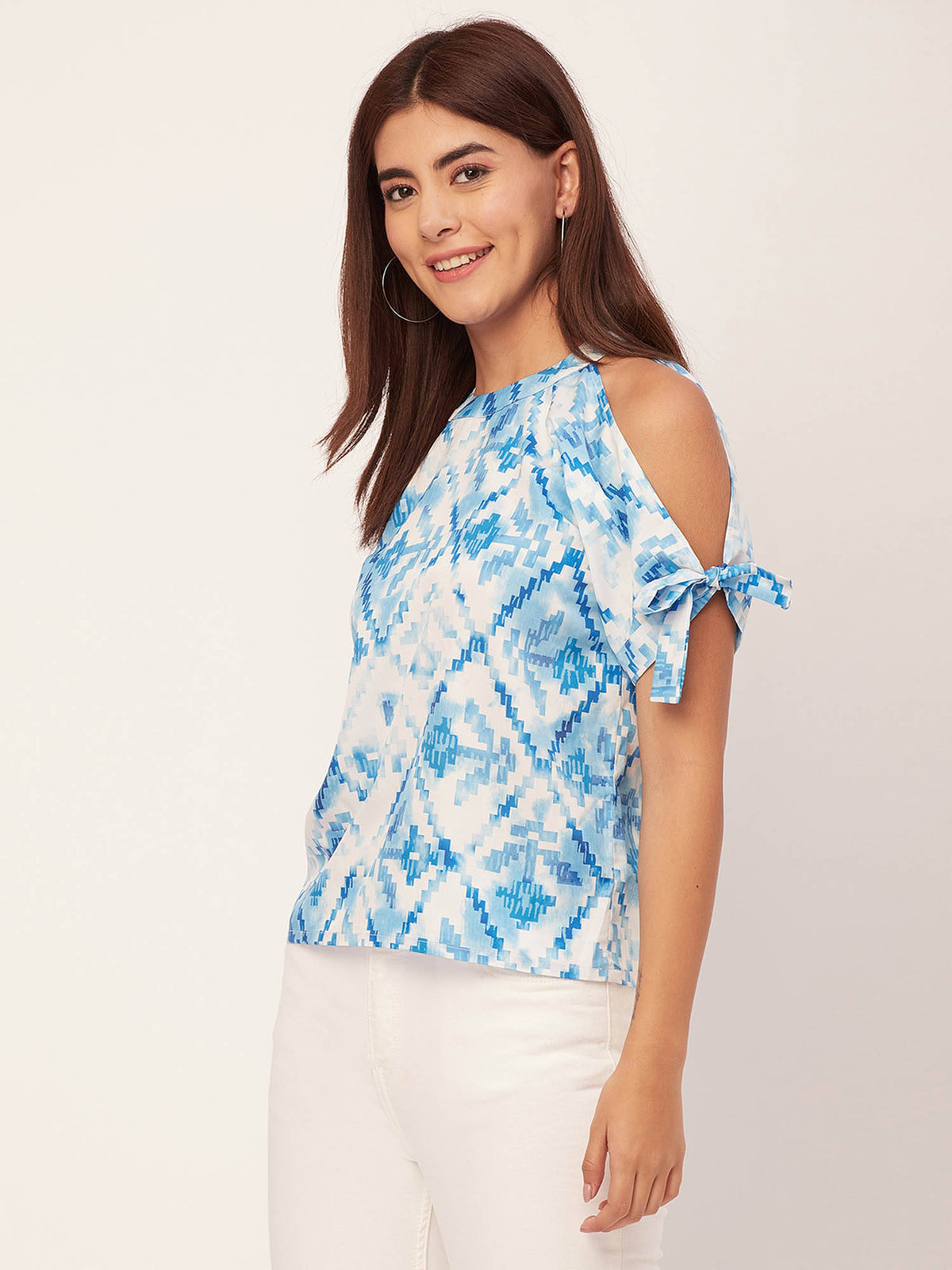 Women Free Fit Polyester Printed Blue Top | HT67 - view 6