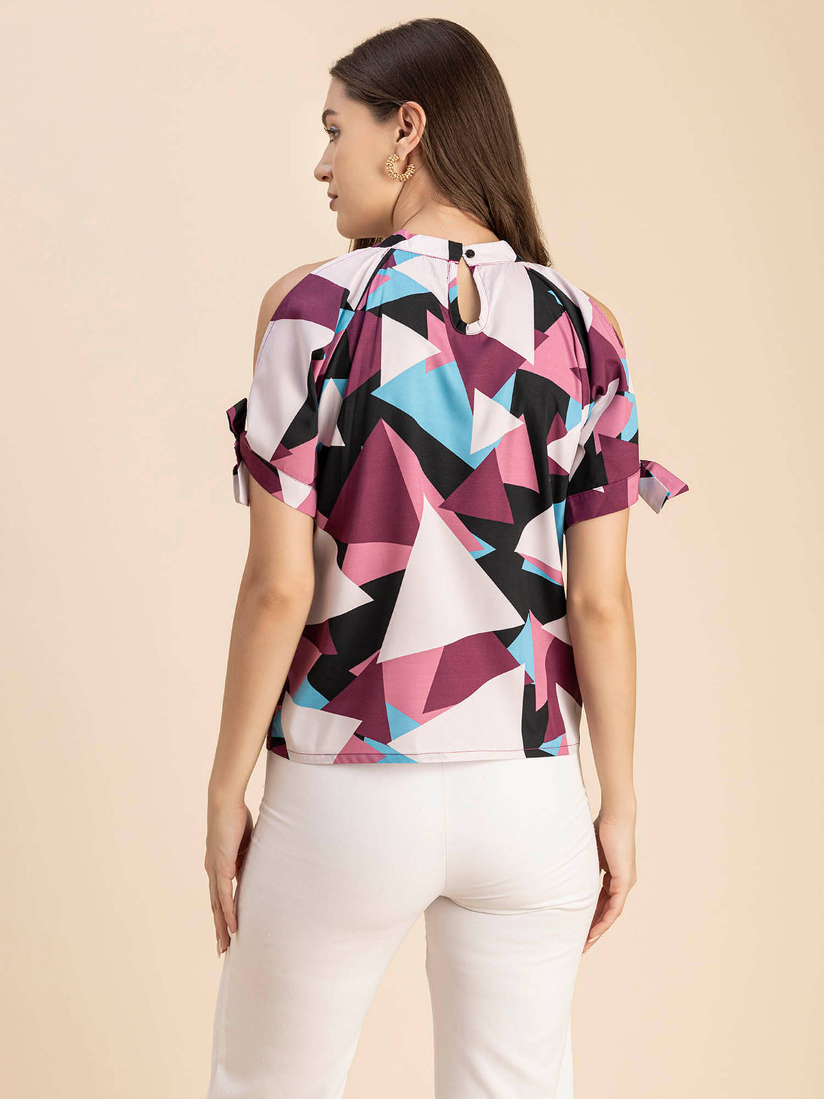 Women Free Fit Polyester Geometric Multi-Color Top | HT67 - view 3