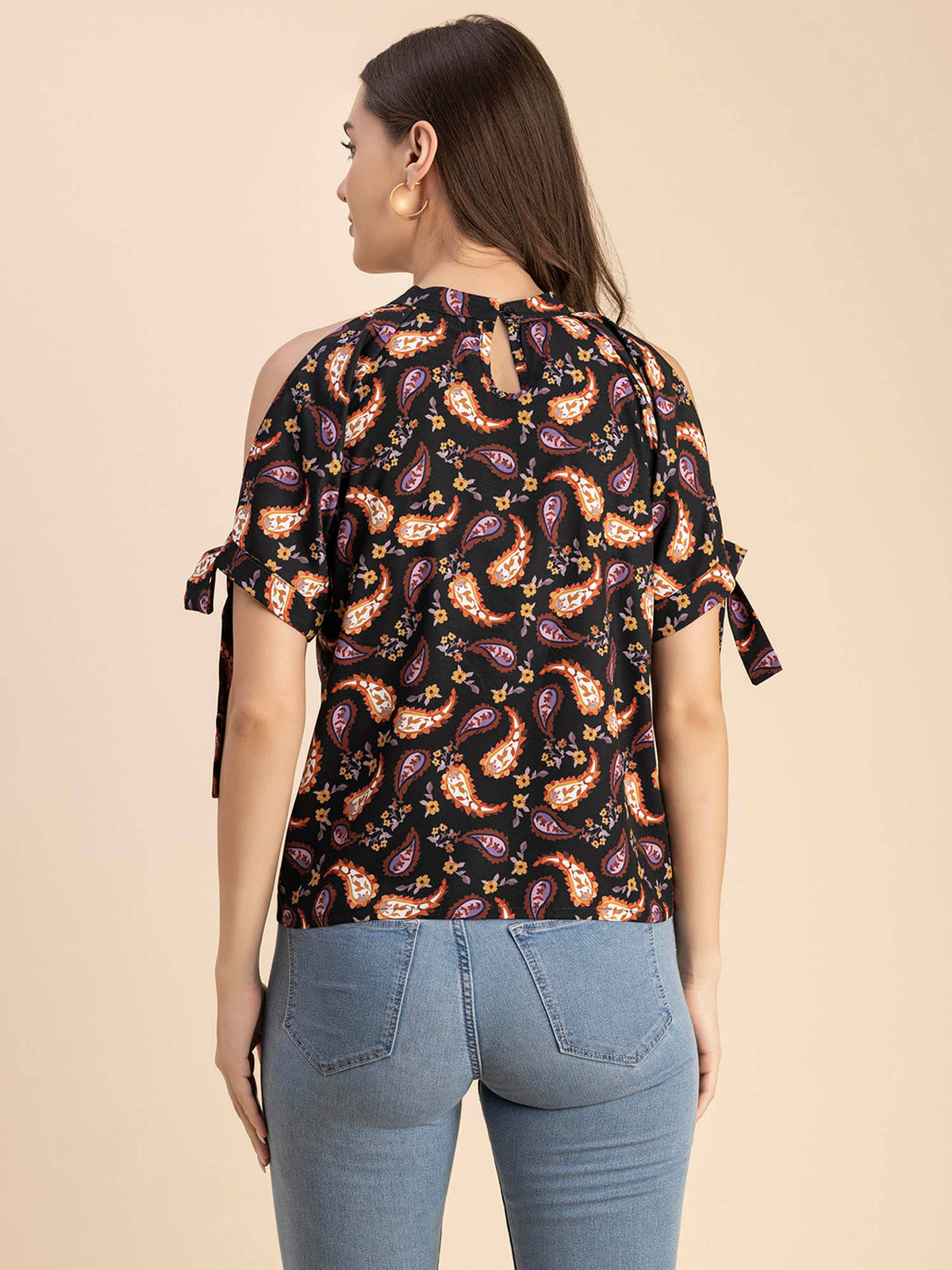 Women Free Fit Polyester Paisley Black Top | HT67 - view 3